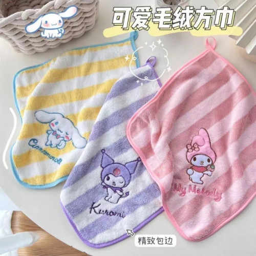 庫洛米擦手巾洗臉兒童毛巾柔軟珊瑚絨比棉吸水可掛式卡通小方巾