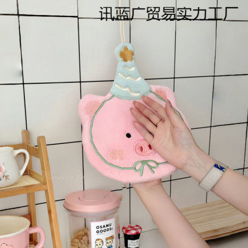 可愛刺綉小狗擦手巾廚房浴室可掛式卡通珊瑚絨小毛巾吸水小方巾