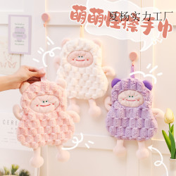 萌萌怪擦手巾雙層可愛卡通加厚珊瑚絨衛生間兒童抹布擦手毛巾