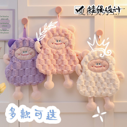 萌萌怪擦手巾雙層可愛卡通加厚珊瑚絨衛生間兒童抹布擦手毛巾