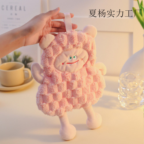 萌萌怪擦手巾雙層可愛卡通加厚珊瑚絨衛生間兒童抹布擦手毛巾
