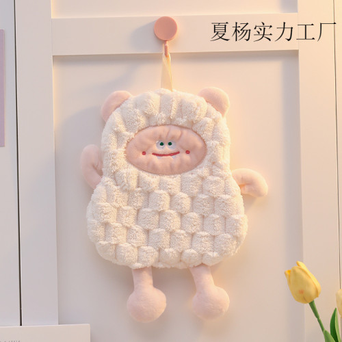 萌萌怪擦手巾雙層可愛卡通加厚珊瑚絨衛生間兒童抹布擦手毛巾