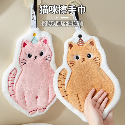 新款擦手巾家用可愛卡通貓貓款便捷可掛式雙層加厚速乾吸水擦