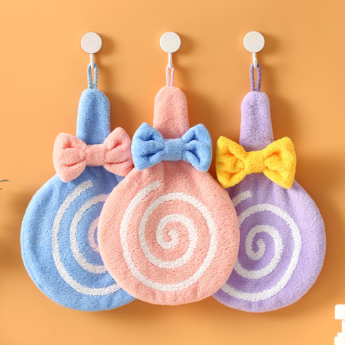 可掛式擦手小毛巾可愛卡通廚房擦手帕吸水加厚珊瑚絨棒棒糖擦手巾