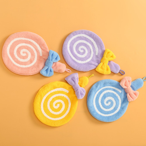 可掛式擦手小毛巾可愛卡通廚房擦手帕吸水加厚珊瑚絨棒棒糖擦手巾