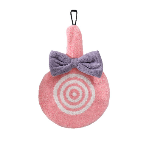 可掛式擦手小毛巾可愛卡通廚房擦手帕吸水加厚珊瑚絨棒棒糖擦手巾