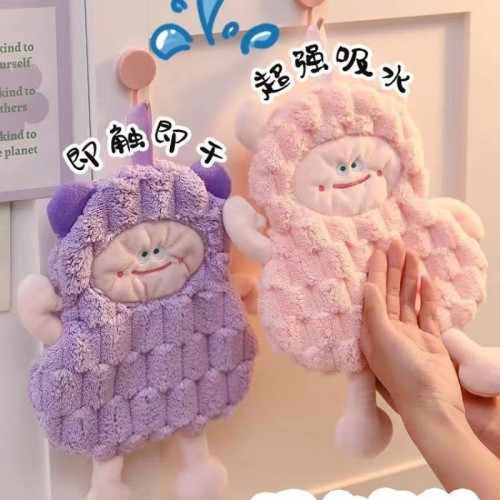 廚房手巾掛式加厚速乾吸水卡通可愛方巾兒超細纖維包邊顯之信