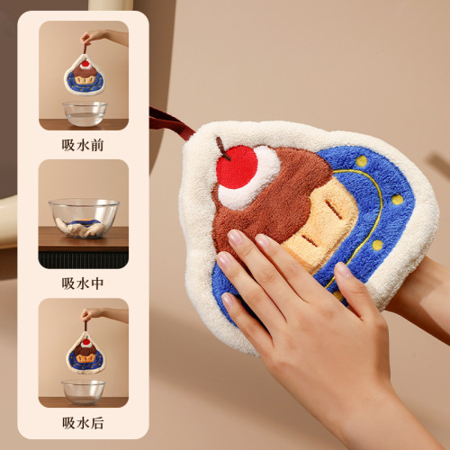 可愛擦手巾掛式吸水加厚衛生間卡通擦手帕毛巾洗手小方巾廚房抹布