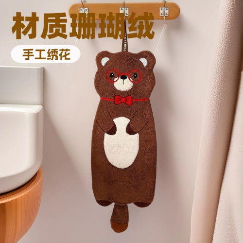 超大新款可愛萌趣動物掛式擦手擦腳珊瑚絨廚房浴室柔軟吸水大毛巾