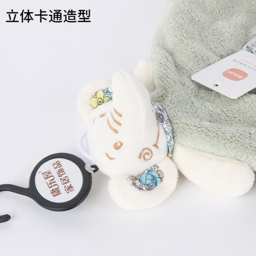 可愛卡通動物珊瑚絨兒童擦手巾 康樂屋掛式加厚吸水擦手毛巾