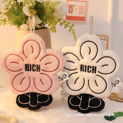 rich有錢花珊瑚絨加厚擦手巾廚房掛式兩用毛巾吸水速乾方巾不掉毛