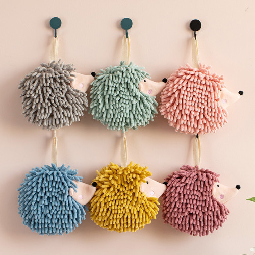 卡通刺蝟雪尼爾擦手巾 動物可愛掛式擦手球 擦手毛巾