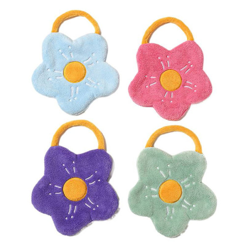 擦手巾 珊瑚絨刺綉花朵造型毛巾 兒童吸水手帕家用廚房抹布