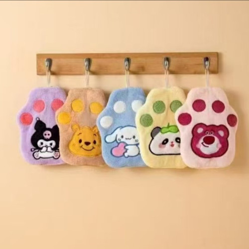 珊瑚絨擦手巾可掛式防臭廚房吸水擦手巾卡通可愛擦手毛巾