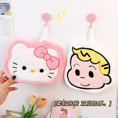 珊瑚絨擦手巾可掛式防臭廚房吸水擦手巾卡通可愛擦手毛巾