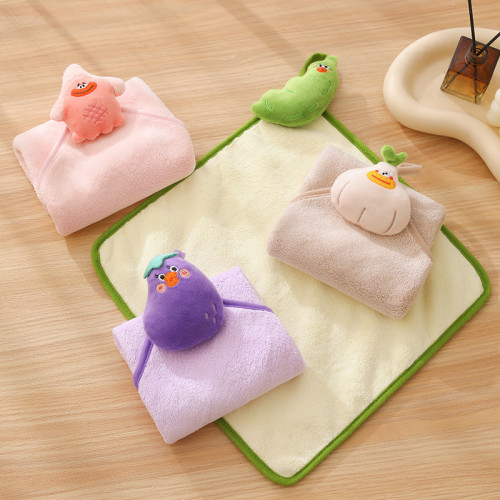 萌趣搞怪兒童擦手毛巾掛式吸水珊瑚絨擦手巾廚房浴室兩用方巾