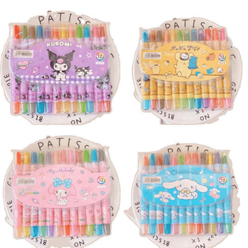 庫洛米旋轉蠟筆油畫棒不髒手12色塗畫筆卡通小學生兒童彩色繪畫筆