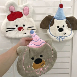 可愛小熊小狗廚房高顔值手巾ins可愛卡通可掛式吸水加厚手帕抹布