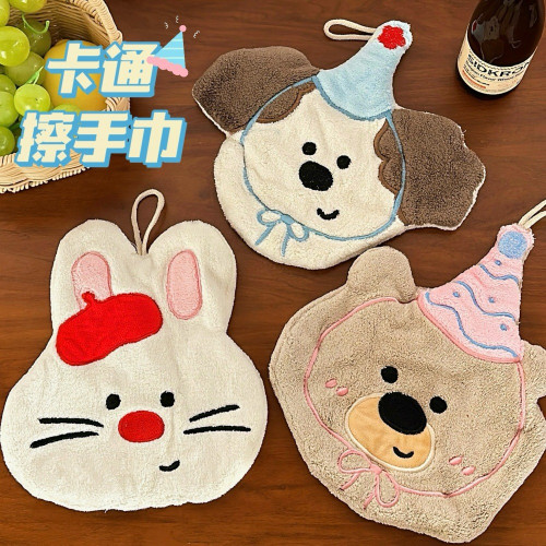 可愛小熊小狗廚房高顔值手巾ins可愛卡通可掛式吸水加厚手帕抹布