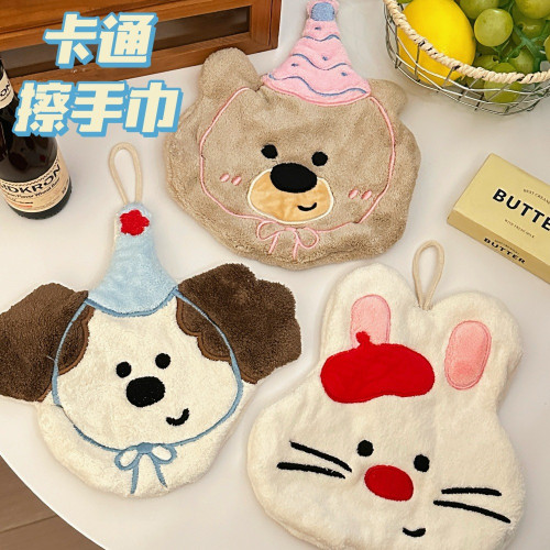 可愛小熊小狗廚房高顔值手巾ins可愛卡通可掛式吸水加厚手帕抹布