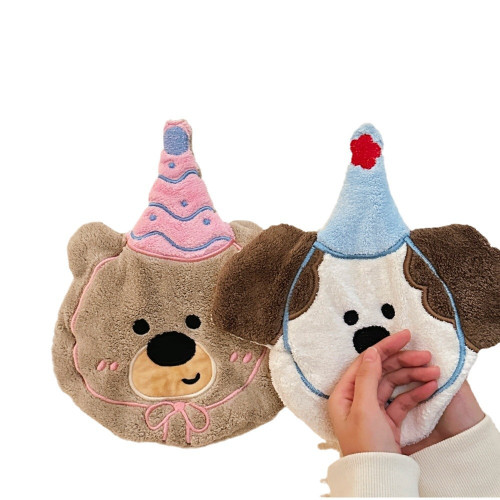 可愛小熊小狗廚房高顔值手巾ins可愛卡通可掛式吸水加厚手帕抹布