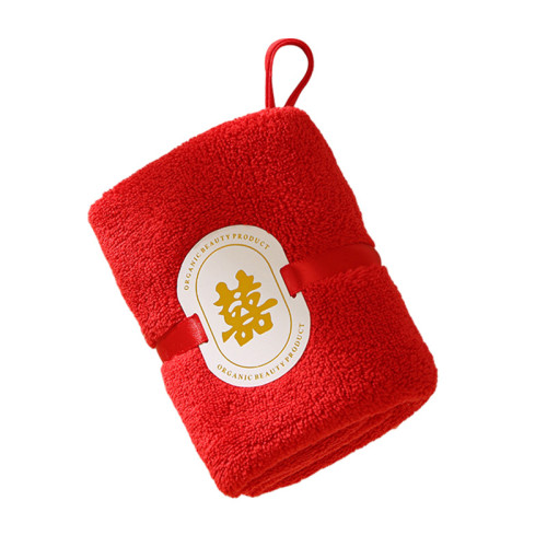 毛巾伴手禮高級結婚專用喜字方巾珊瑚絨紅色吸水擦手巾加厚純棉