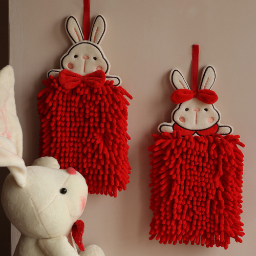 擦手巾掛式可愛兔子吸水不毛紅色結婚洗手間廚房雪尼爾毛巾手帕