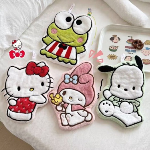 hellokitt擦手巾可愛KT貓洗手小毛巾雙層加厚吸水珊瑚絨兒童掛巾