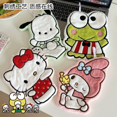 hellokitt擦手巾可愛KT貓洗手小毛巾雙層加厚吸水珊瑚絨兒童掛巾