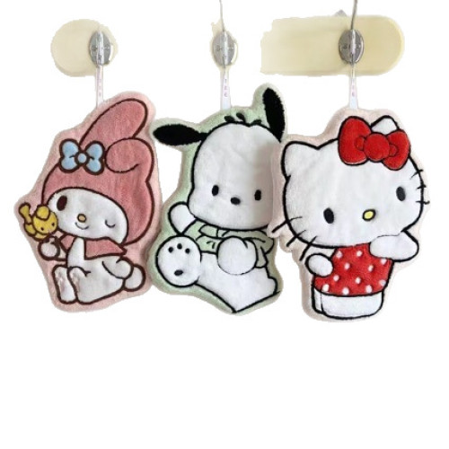 hellokitt擦手巾可愛KT貓洗手小毛巾雙層加厚吸水珊瑚絨兒童掛巾