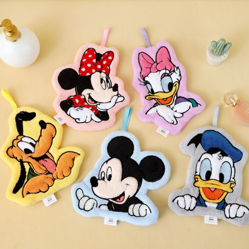 正版珊瑚絨擦手巾掛式廚房抹布手帕小毛巾米奇商超可愛禮品