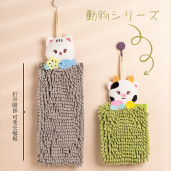 卡通動物日式雙層雪尼爾擦手巾 康樂屋折曡家用廚房吸水擦手毛巾