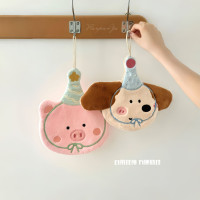 可愛刺綉小狗擦手巾廚房浴室可掛式卡通珊瑚絨小毛巾吸水小方巾