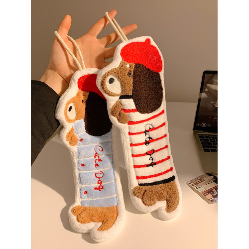 可愛臘腸狗掛式擦手巾吸水加厚毛巾衛生間手帕廚房不髮臭抹布