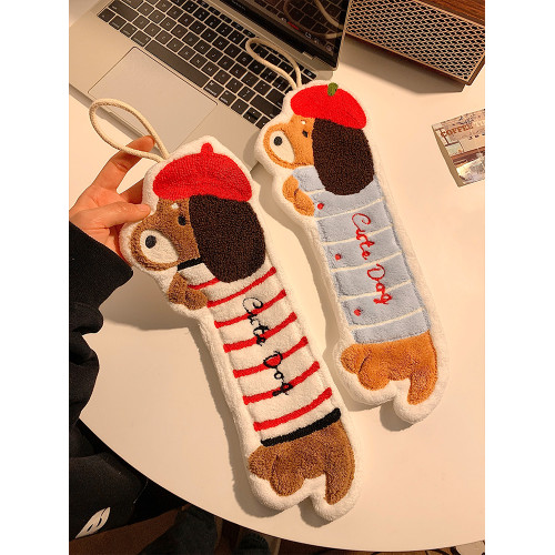 可愛臘腸狗掛式擦手巾吸水加厚毛巾衛生間手帕廚房不髮臭抹布