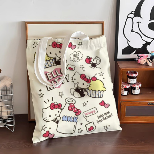 2024新款大容量通勤帆布包可愛卡通新款高顔值凱蒂包女單肩手提袋