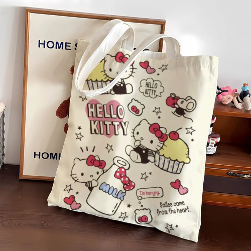 2024新款大容量通勤帆布包可愛卡通新款高顔值凱蒂包女單肩手提袋