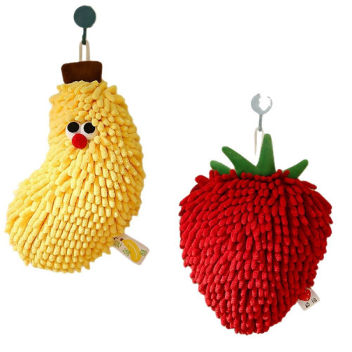 創意水果寓意雪尼爾擦手球創意廚房掛式擦手巾吸水速乾擦手小毛巾