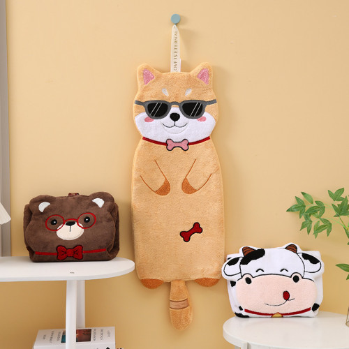 奶牛貓咪擦手巾掛式吸水速乾可愛加厚手帕兒童衛生間大號毛巾定