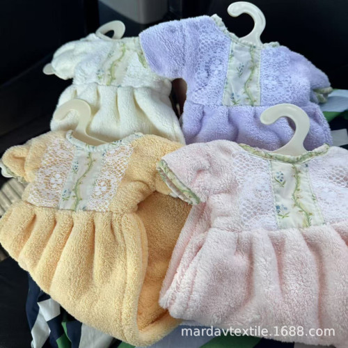 廚房洗漱間擦手巾加厚款吸水珊瑚絨蕾絲裙子款可掛式手帕 廚房洗漱間擦手巾加厚款吸水珊瑚絨蕾絲裙子款可掛式手帕