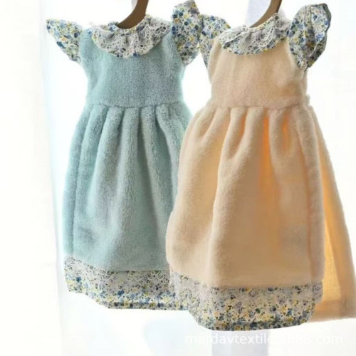 廚房洗漱間擦手巾加厚款吸水珊瑚絨蕾絲裙子款可掛式手帕 廚房洗漱間擦手巾加厚款吸水珊瑚絨蕾絲裙子款可掛式手帕