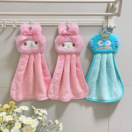 卡通新款美樂蒂小醜魚掛式擦手巾兒童洗手巾廚房小毛巾吸水速乾