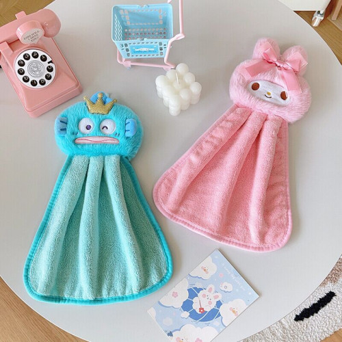 卡通新款美樂蒂小醜魚掛式擦手巾兒童洗手巾廚房小毛巾吸水速乾