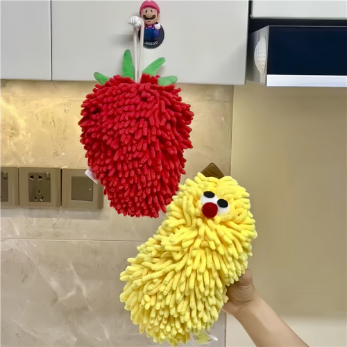 創意水果雪尼爾擦手巾掛式可愛浴室衛生間廚房吸水速乾擦手小毛巾