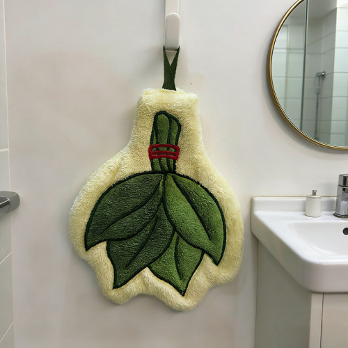 可愛植物葉子擦手巾珊瑚絨廚房衛生間可攜式掛式吸水手帕柔軟舒適