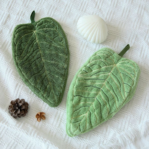 植物葉子擦手巾熱植花燭手帕掛式廚房衛生間浴室可愛加厚創意毛巾