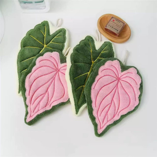 植物葉子擦手巾熱植花燭手帕掛式廚房衛生間浴室可愛加厚創意毛巾