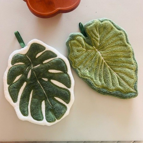 海芋葉子擦手抹布時尚加厚吸水擦手布綠植龜背竹掛式廚房擦手巾