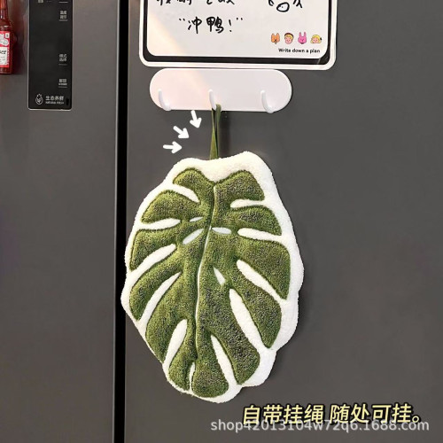 創意掛式熱植物葉子擦手巾加厚吸水掉毛廚房衛生間擦手帕擦手帕