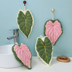 廚房洗手間家用抹布新款樹葉加厚吸水擦手帕掛式葉子珊瑚絨擦手巾